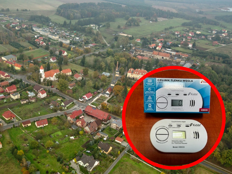 Czujnik czadu z widokiem z lotu ptaka na obszar gminy Lubin